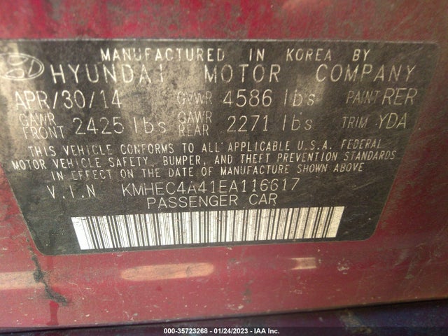 2014 HYUNDAI SONATA HYBRID VIN: KMHEC4A41EA116617