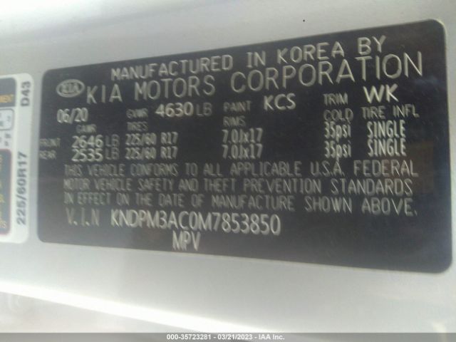 KNDPM3AC0M7853850 KIA Sportage Lx