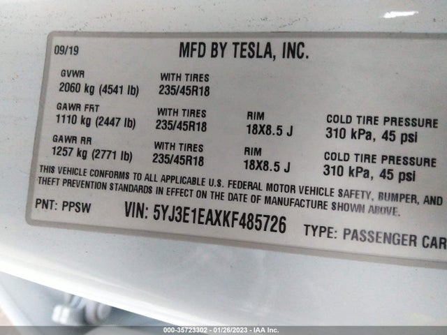 Tesla Model 3 Range 2019 5YJ3E1EAXKF485726 Image 10