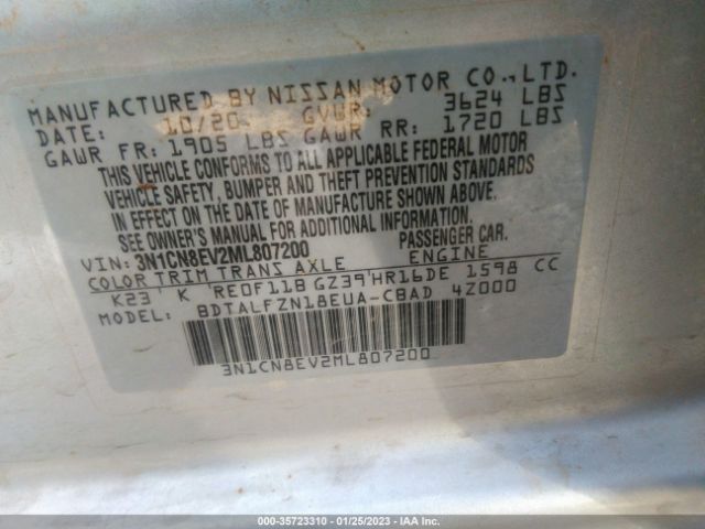 3N1CN8EV2ML807200 Nissan VERSA SV