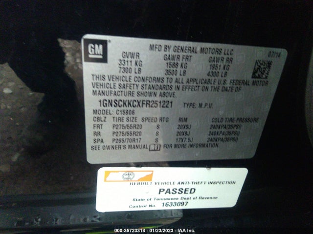 2015 Chevrolet Suburban, VIN: 1GNSCKKCXFR251221