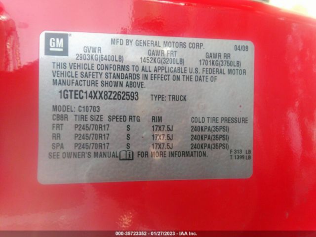 1GTEC14XX8Z262593 GMC SIERRA 1500
