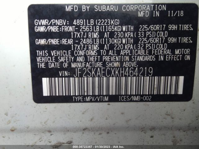 JF2SKAECXKH464219 Subaru Forester Premium