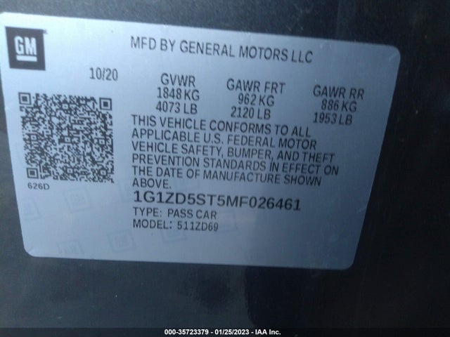 Chevrolet MALIBU LT 2021 1G1ZD5ST5MF026461 Image 9