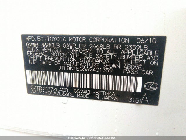 Lexus ES 350 2010 JTHBK1EG6A2401359 Image 10