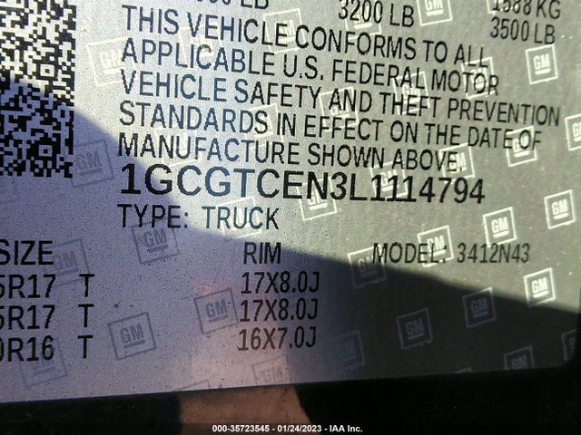 2020 Chevrolet Colorado, VIN: 1GCGTCEN3L1114794