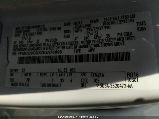 1FMCU9GXXGUA76896 Ford ESCAPE SE