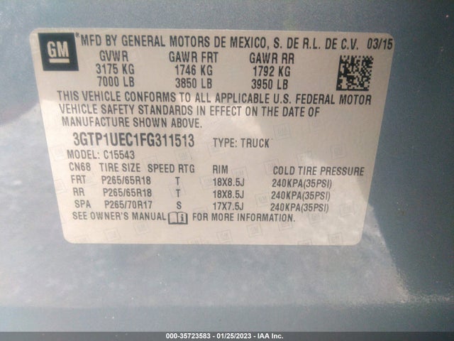 2015 GMC Sierra 1500, VIN: 3GTP1UEC1FG311513