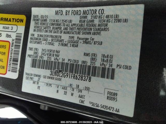 Lincoln MKZ 2015 3LN6L2G91FR628378 Image 9