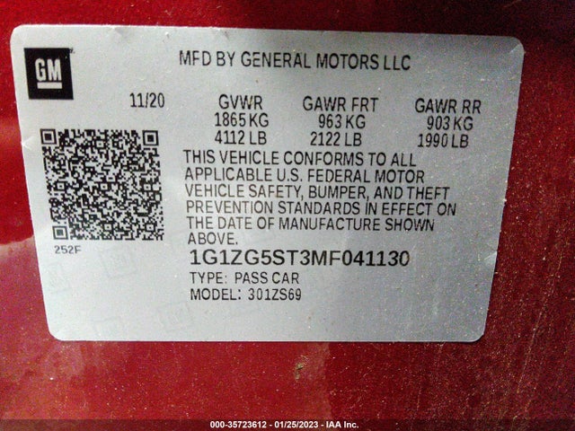 2021 Chevrolet Malibu, VIN: 1G1ZG5ST3MF041130