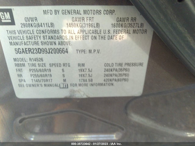 2009 BUICK ENCLAVE CXL VIN: 5GAER23D99J200664