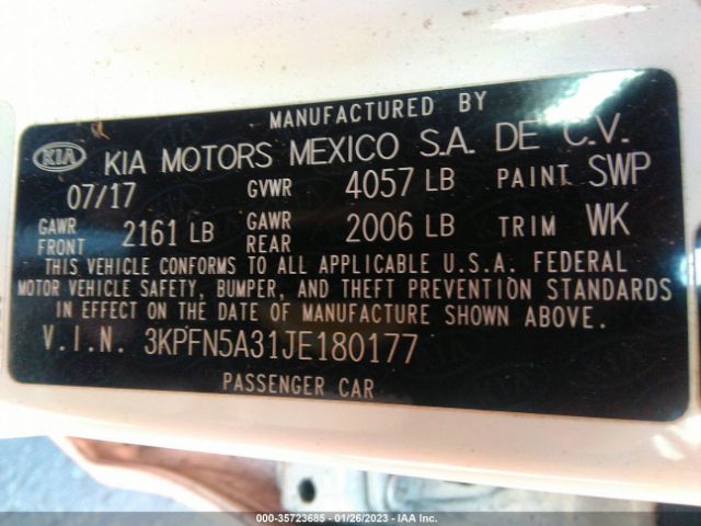 3KPFN5A31JE180177 KIA Forte5 Sx