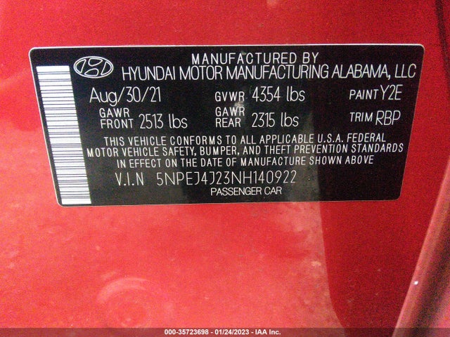 2022 Hyundai Sonata, VIN: 5NPEJ4J23NH140922