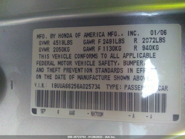 Acura TL 2006 19UUA66256A025734 Image 10
