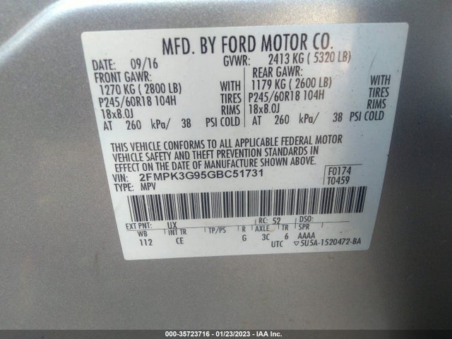 2016 Ford Edge, VIN: 2FMPK3G95GBC51731
