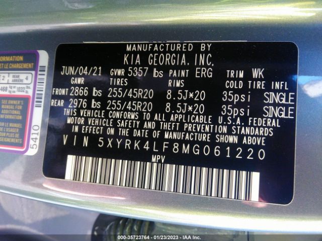 5XYRK4LF8MG061220 KIA SORENTO SX