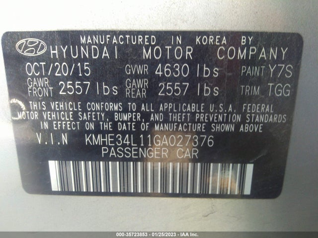 2016 Hyundai Sonata, VIN: KMHE34L11GA027376