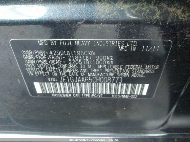 Subaru Impreza Sedan 2.0i 2012 JF1GJAA65CH008773 Image 9
