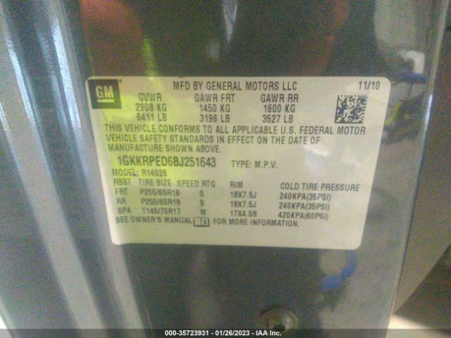 1GKKRPED6BJ251643 GMC ACADIA SLE