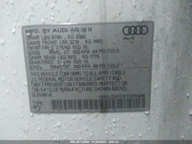 2015 Audi Q7, VIN: WA1LGAFE3FD003486