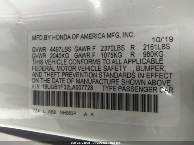 2020 Acura TLX, VIN: 19UUB1F32LA007728