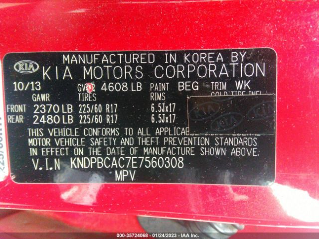 KNDPBCAC7E7560308 KIA Sportage Lx