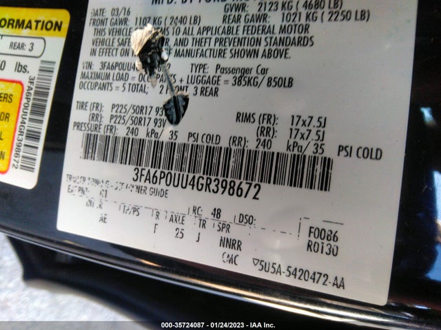 Ford Fusion S Hybrid 2016 3FA6P0UU4GR398672 Image 9