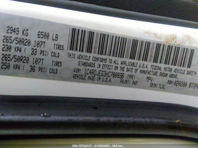 1C4RDJEG3HC780836 Dodge Durango Citadel