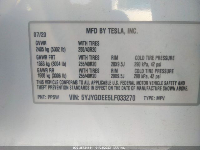 5YJYGDEE5LF033270 Tesla Model Y