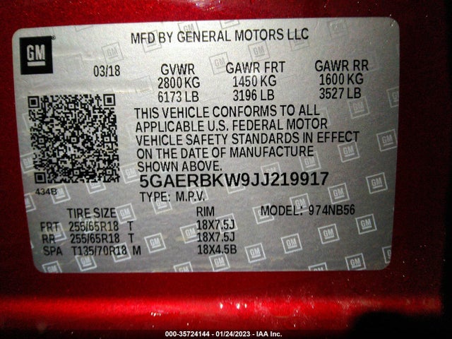 2018 Buick Enclave, VIN: 5GAERBKW9JJ219917