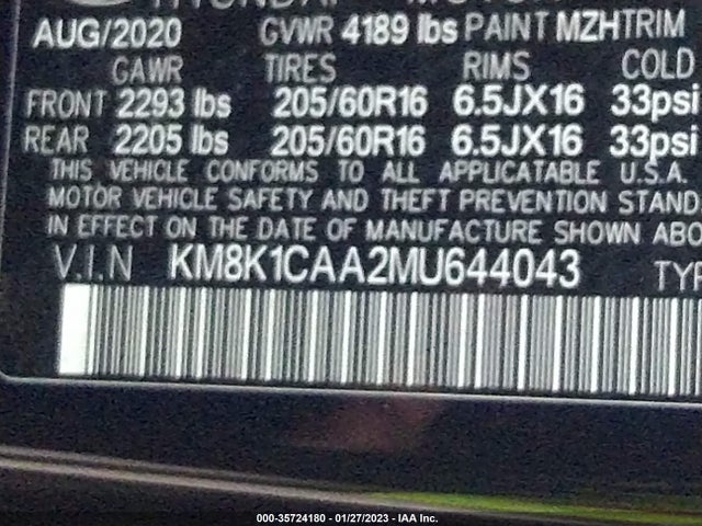 2021 Hyundai Kona, VIN: KM8K1CAA2MU644043