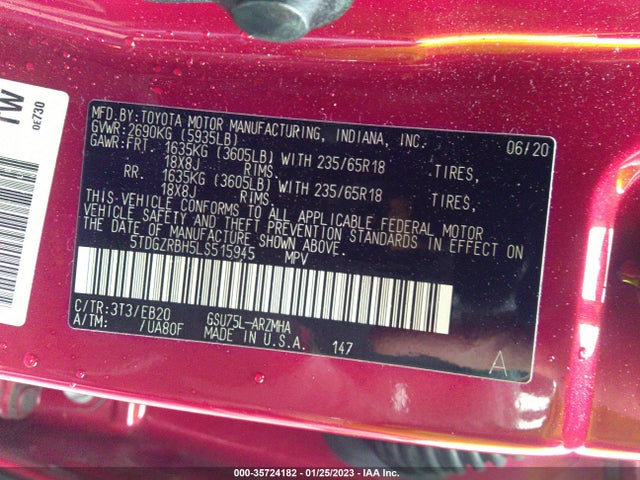 Toyota Highlander Xle 2020 5TDGZRBH5LS515945 Image 9