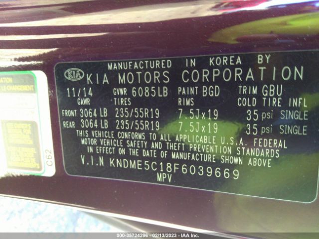 KNDME5C18F6039669 KIA Sedona Sx-l