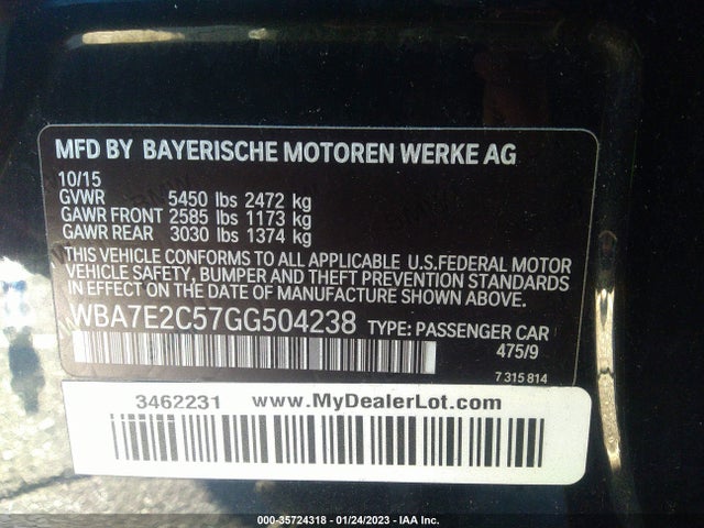 BMW 7 Series 740i 2016 WBA7E2C57GG504238 Image 9