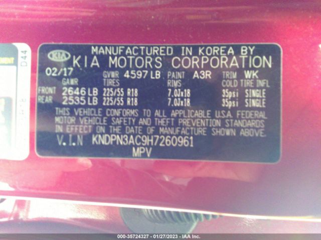KNDPN3AC9H7260961 KIA Sportage Ex