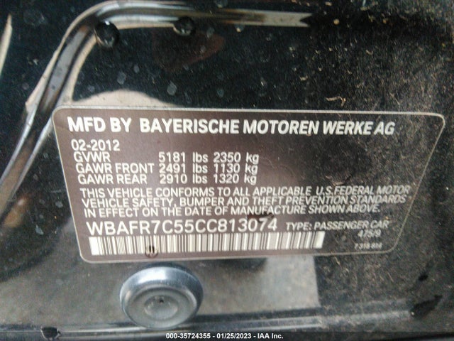 2012 BMW 5 SERIES 535I VIN: WBAFR7C55CC813074