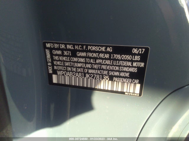 2018 Porsche 718, VIN: WP0AB2A81JK278135