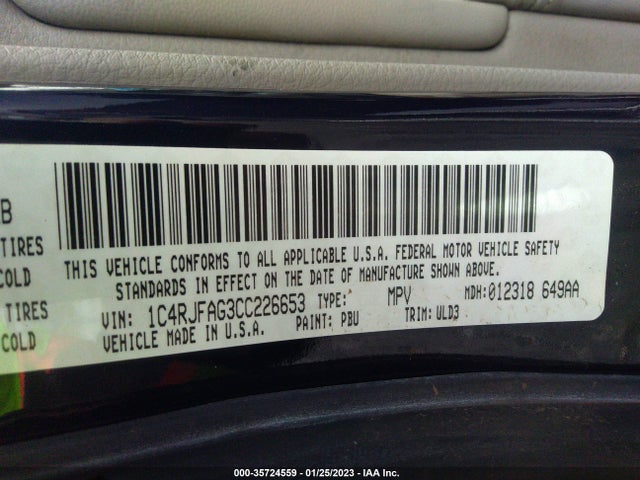 2012 JEEP GRAND CHEROKEE LAREDO VIN: 1C4RJFAG3CC226653