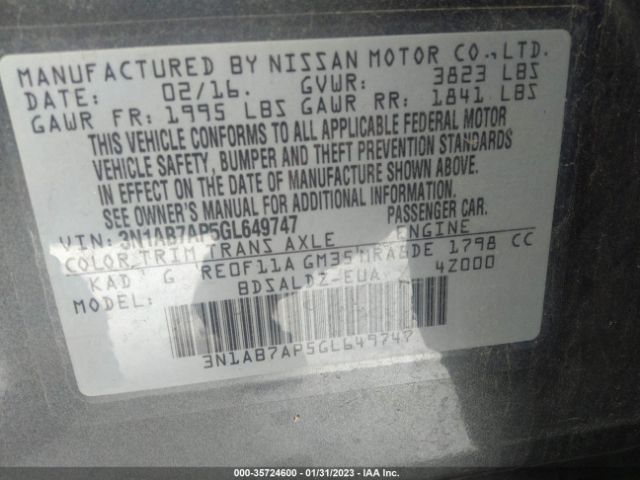 3N1AB7AP5GL649747 Nissan Sentra Sr/sl/s/sv/fe+ S