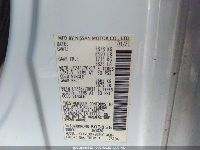 2021 Nissan NV, VIN: 1N6BF0KM0MN803856