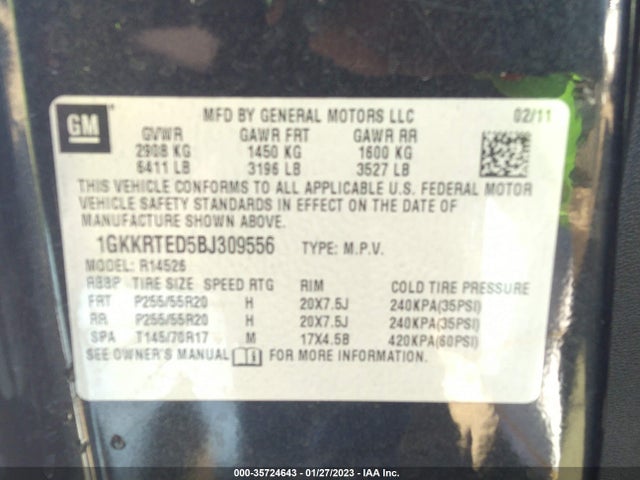 GMC Acadia Denali 2011 1GKKRTED5BJ309556 Image 10