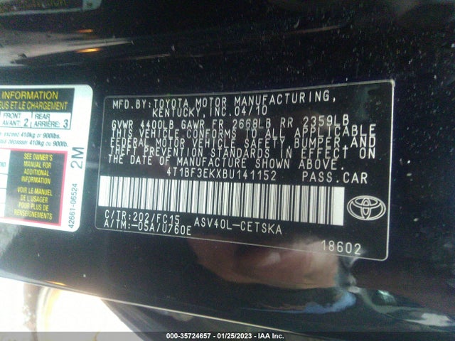 2011 TOYOTA CAMRY VIN: 4T1BF3EKXBU141152