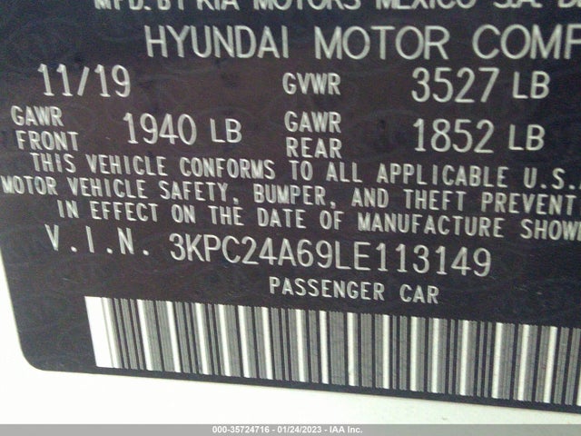 Hyundai ACCENT SE 2020 3KPC24A69LE113149 Image 11