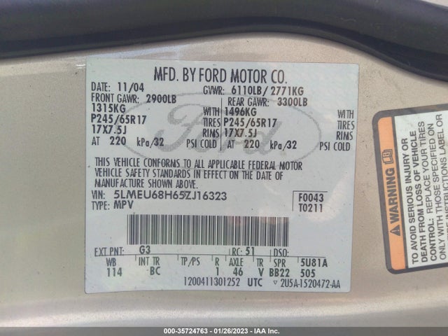Lincoln Aviator 2005 5LMEU68H65ZJ16323 Image 10
