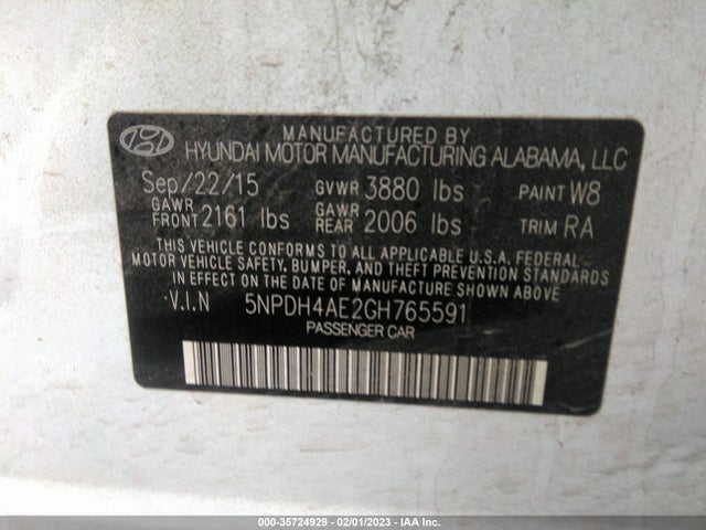 2016 Hyundai Elantra, VIN: 5NPDH4AE2GH765591