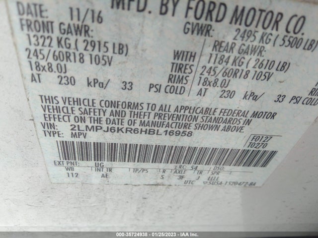 Lincoln MKX 2017 2LMPJ6KR6HBL16958 Image 10