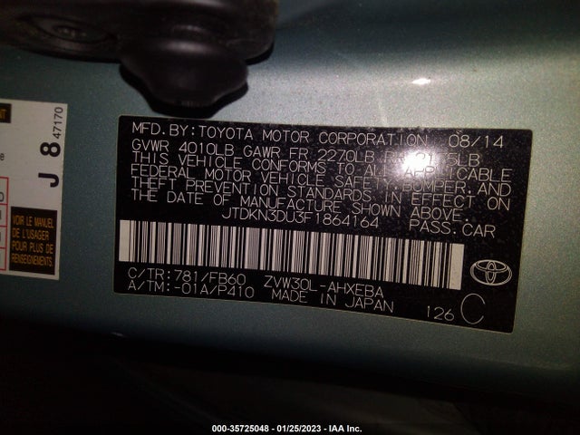 2015 Toyota Prius, VIN: JTDKN3DU3F1864164