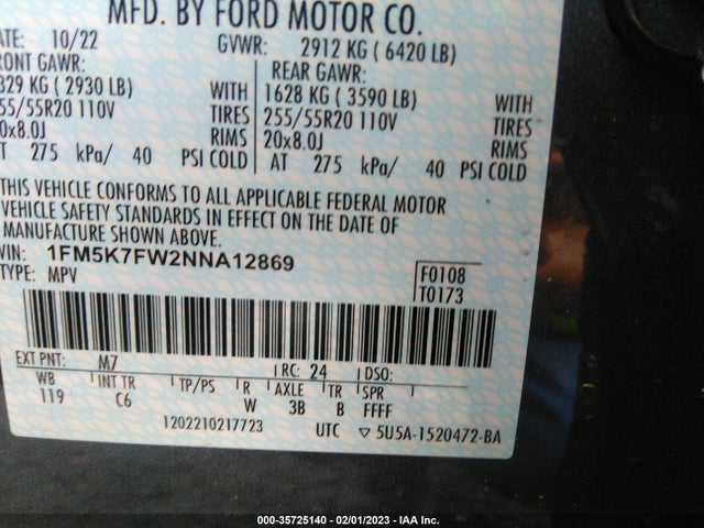 2022 Ford Explorer, VIN: 1FM5K7FW2NNA12869