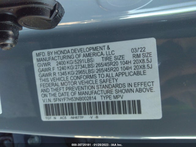 2022 Honda Passport, VIN: 5FNYF7H53NB002814