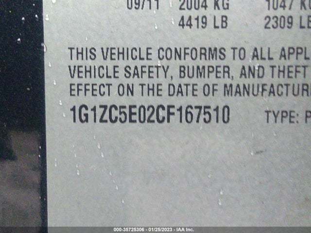 2012 CHEVROLET MALIBU LT W/1LT VIN: 1G1ZC5E02CF167510